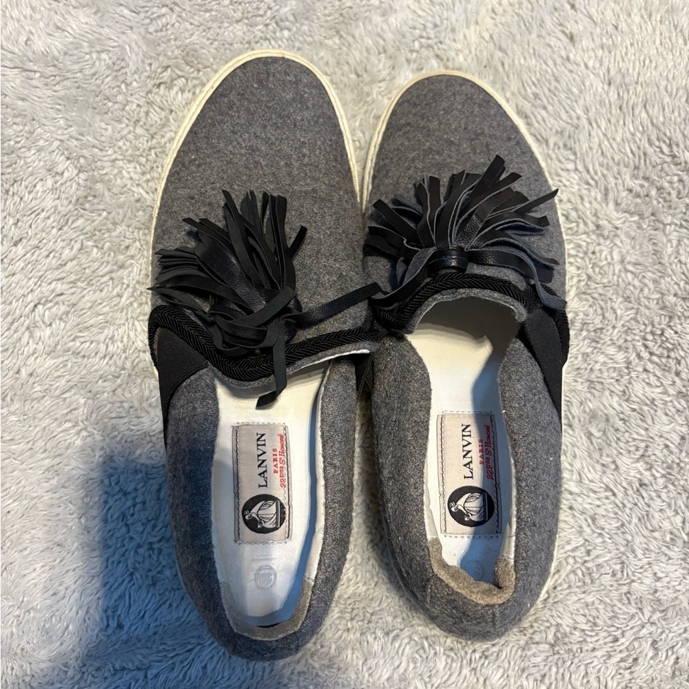 Lanvin Women's Gray and Black Fringe Sneakers